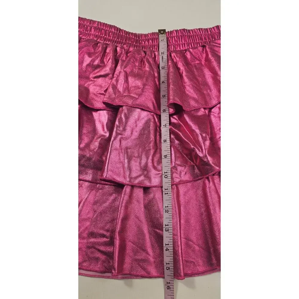 Grace Karin 12 years old hot pink shiny metallic bling teired layered skirt #
